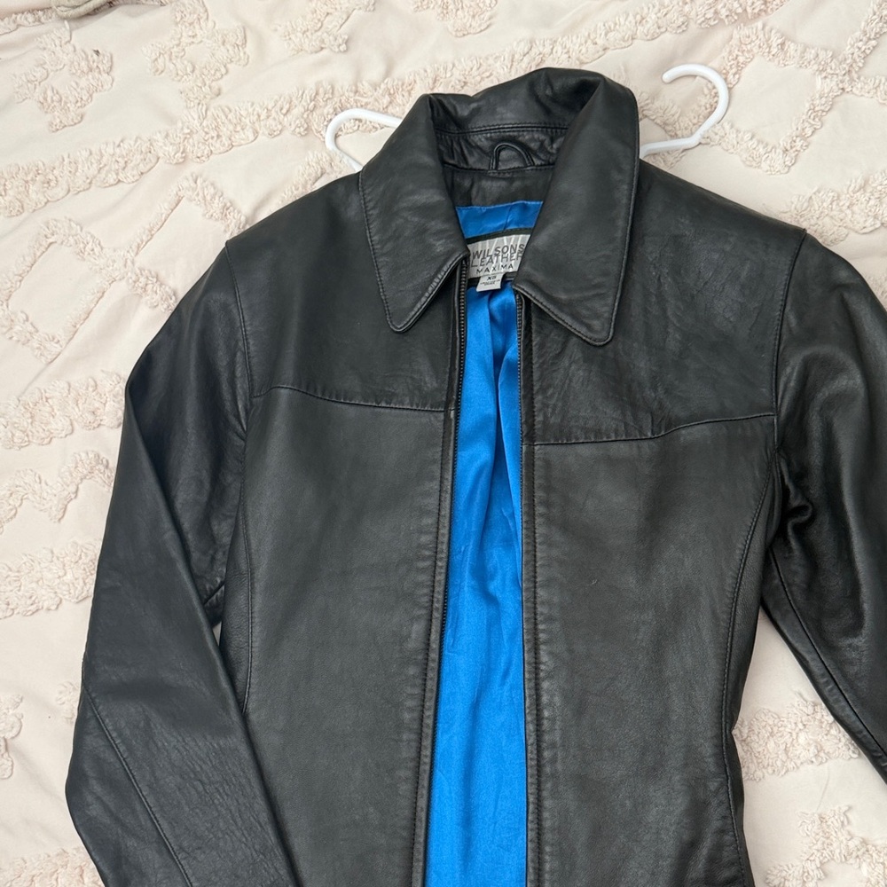 Wilsons Leather Black Jacket with Blue Lining